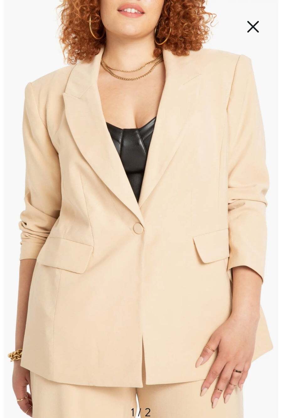 Eloquii Quiet Luxury Office Chic Smart Casual Single Button Beige Blazer-18